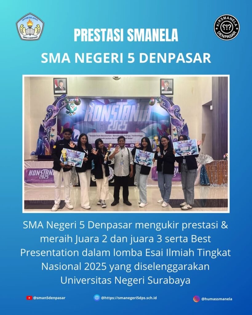 prestasi membanggakan kembali ditorehkan oleh siswa siswi sman 5 denpasar 🌟pada tanggal 4–5 okt